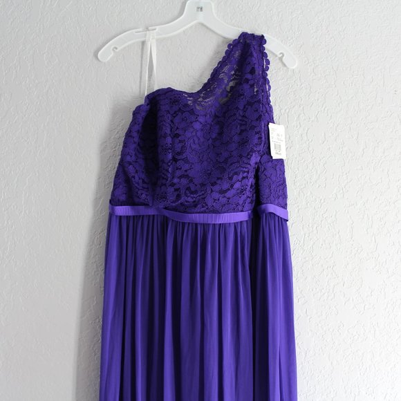 David's Bridal Long One Shoulder Lace Dress sz 18 Regency Purple elegant classy - Picture 3 of 12